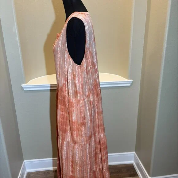🧡 J.Jill Ibiza Tiered Orange Tie Dye Maxi Sleeveless Sun Dress XL - Picture 5 of 9
